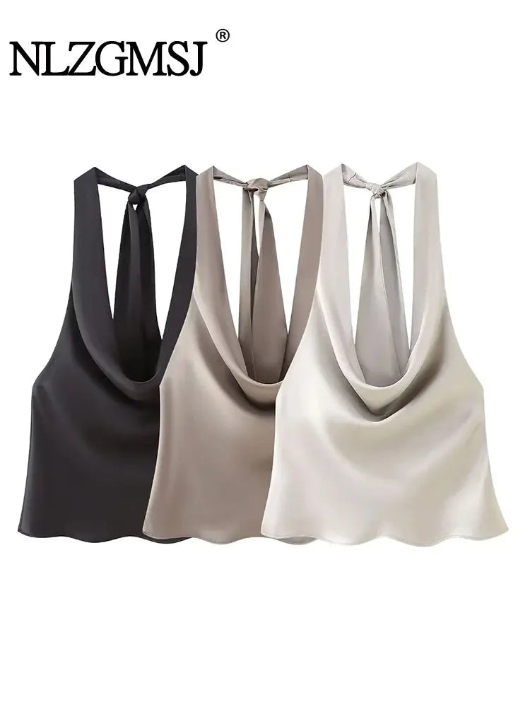 Ruched Satin Halter Top