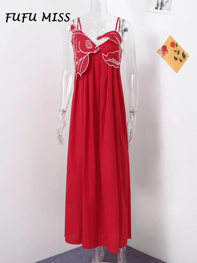 Red Fish Maxi Dress