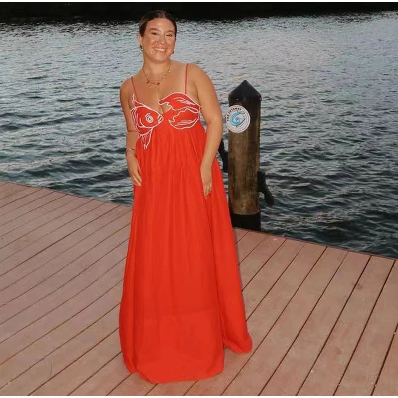 Red Fish Maxi Dress