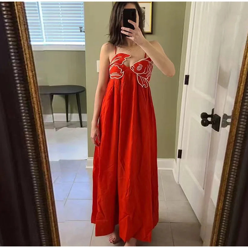 Red Fish Maxi Dress