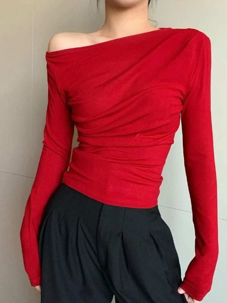 Red Off The Shoulder Going Out Top