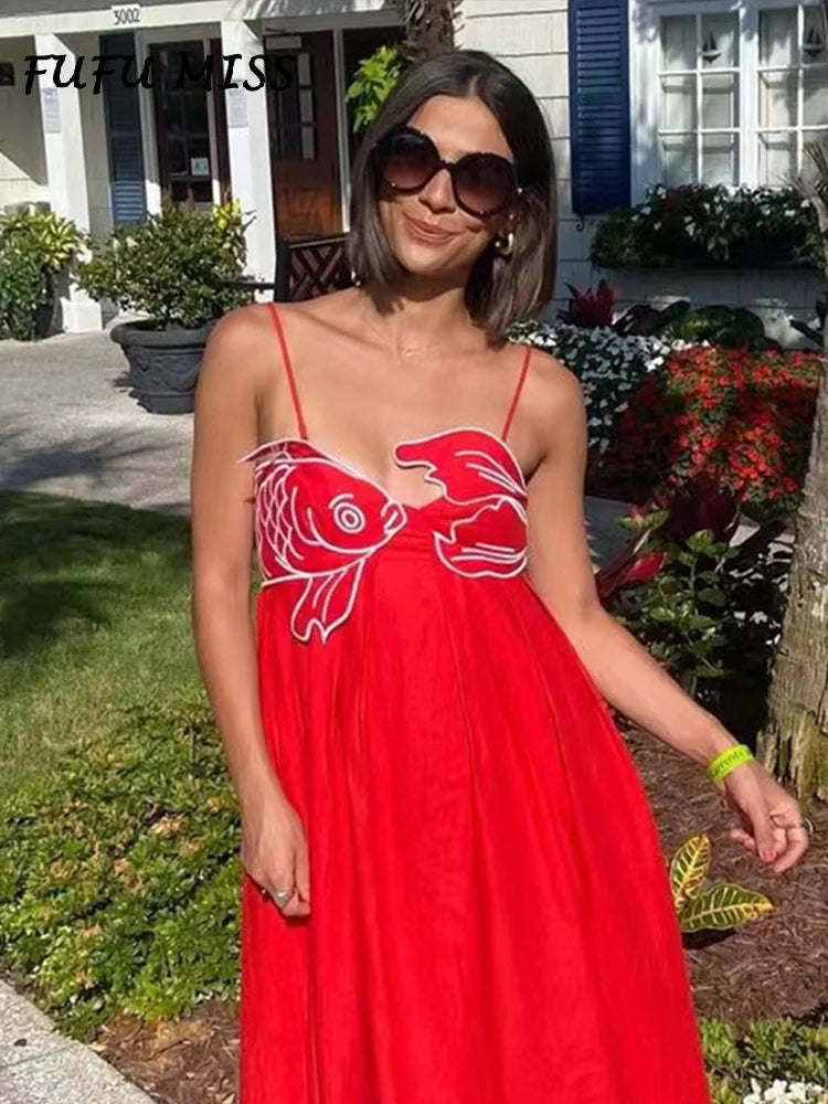 Red Fish Maxi Dress