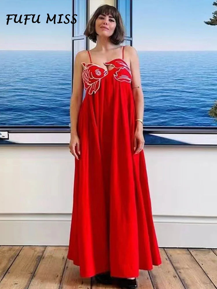 Red Fish Maxi Dress