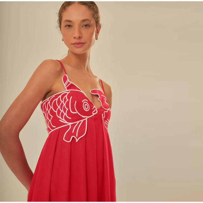 Red Fish Maxi Dress