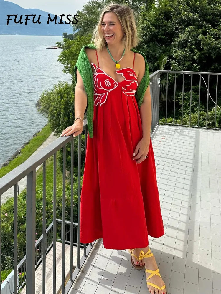 Red Fish Maxi Dress