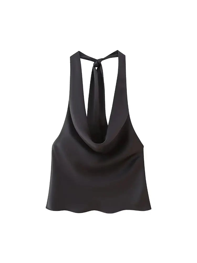 Ruched Satin Halter Top