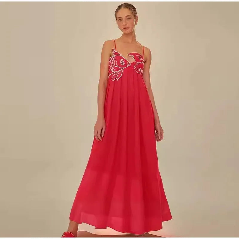 Red Fish Maxi Dress